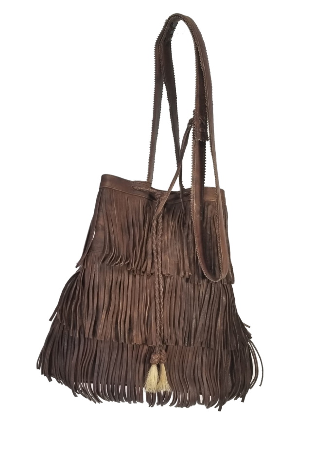 (image for) Double Fringe Three Layer Braided Cord Leather Shoulder Bag